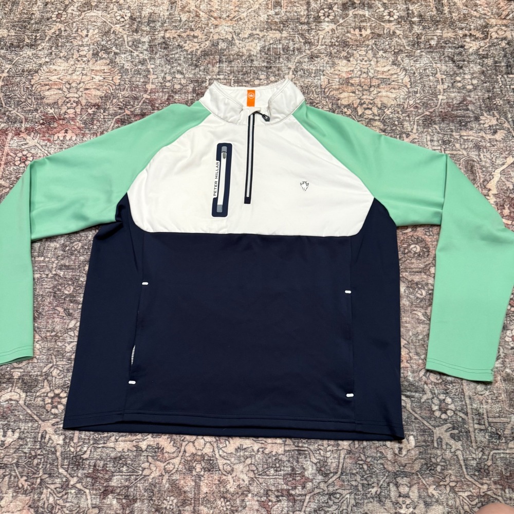 Peter Millar‎ Hyperlight Weld Hybrid Half-Zip | Navy White Green | Size L